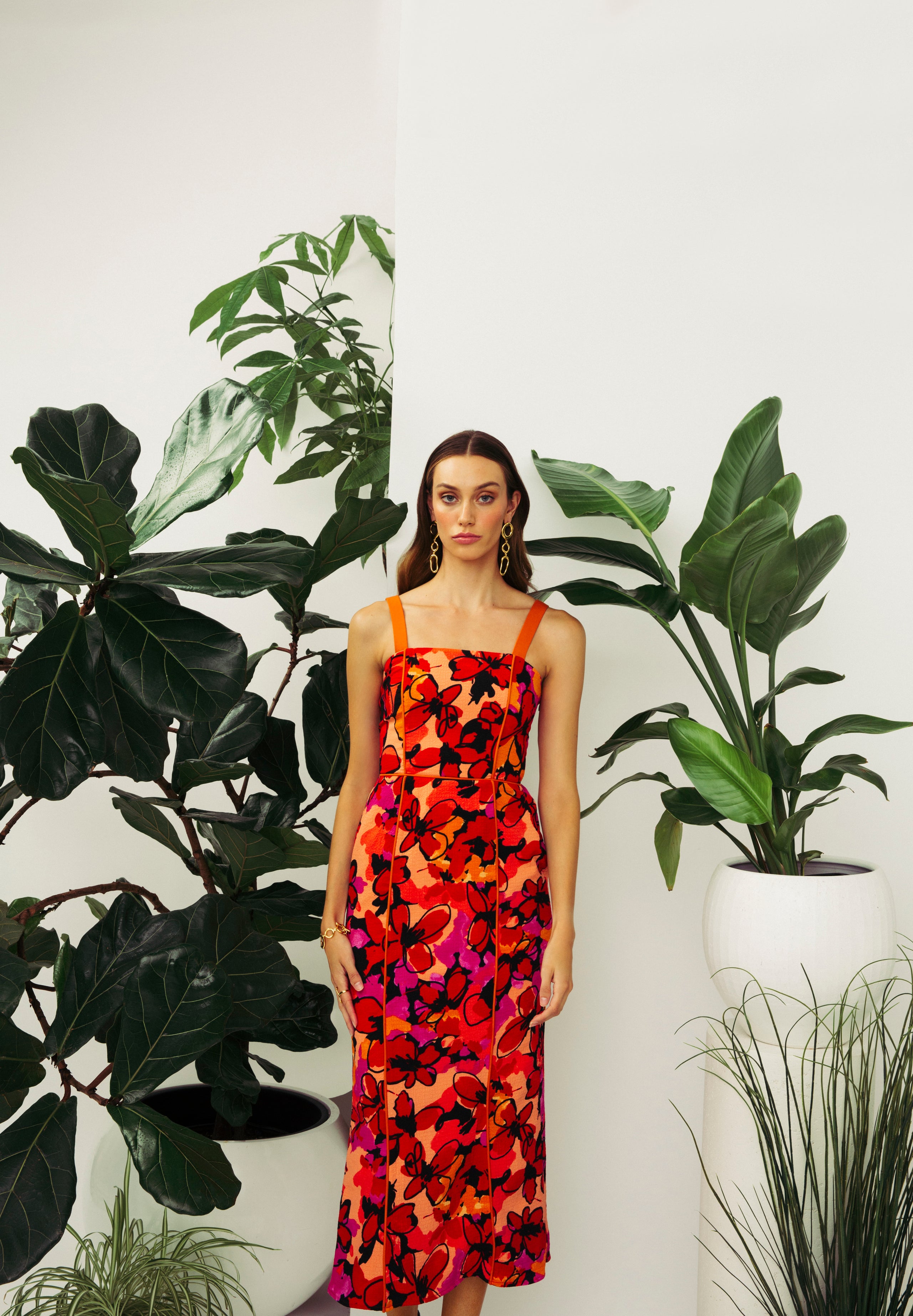 Hilary Macmillan Piped Midi Dress RED